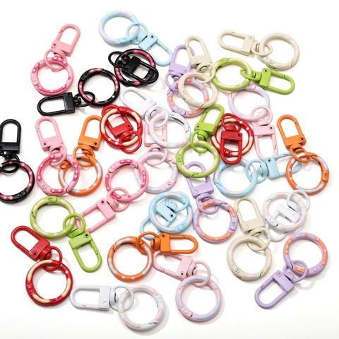 Colorful Alloy D-Ring Lobster Clasp With Polka Dot Spring O-Ring DIY Jewelry Making Keychain Bags Findings Accessories