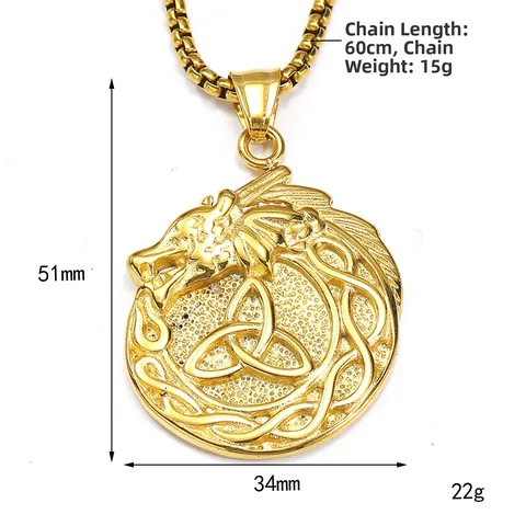 Collar de Acero Inoxidable con Colgante de Nudo de Triquetra de Dragón Celta Vikingo de Odín Para Hombre Joyería Mítica Nórdica Punk Regalo