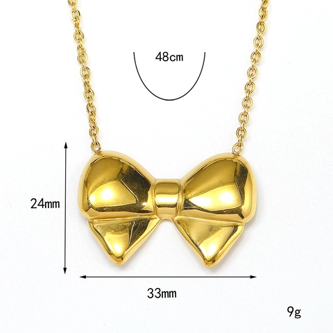 Damen Edelstahl 18K Vergoldet 3D Schleife Anhänger Halskette Und Verstellbarer Offener Ring Schmuckset Für Den Alltag