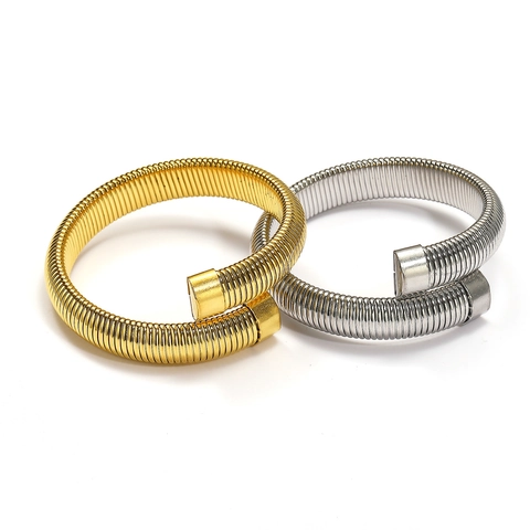 Bracciale Rigido Tubogas da Donna in Acciaio al Titanio Placcato Oro 18K Flessibile a Spirale Aperto Gioielli Regalo