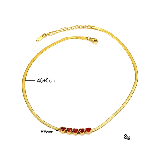 Vintage 18K Gold Plated Stainless Steel Snake Bone Chain Necklace For Women Heart Shaped Zircon Colorful Gem Pendant