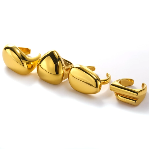 Modern Titanium Steel Irregular Geometric Open Ring For Women 18K Gold Plated Exaggerated Metallic Minimalist Adjustable Finger Ring Fashion Jewelry