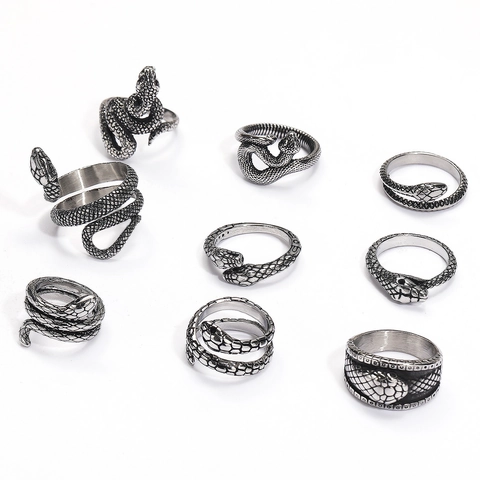 Vintage Titanium Steel Snake Ring For Men Punk Gothic Animal Wrap Ouroboros Ring Adjustable Statement Jewelry Birthday Gift