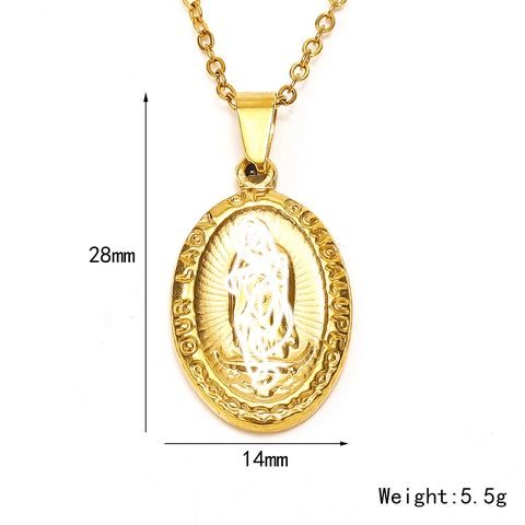 Vintage Titanium Steel Gold Plated Our Lady Of Guadalupe Relief Oval Pendant Religious Medal Jewelry For Women Gift