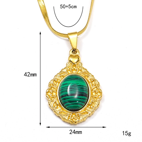 Vintage Palace Style Titanium Steel Pendant Necklace French Elegant Oval Artificial Gemstone Inlaid Jewelry For Women
