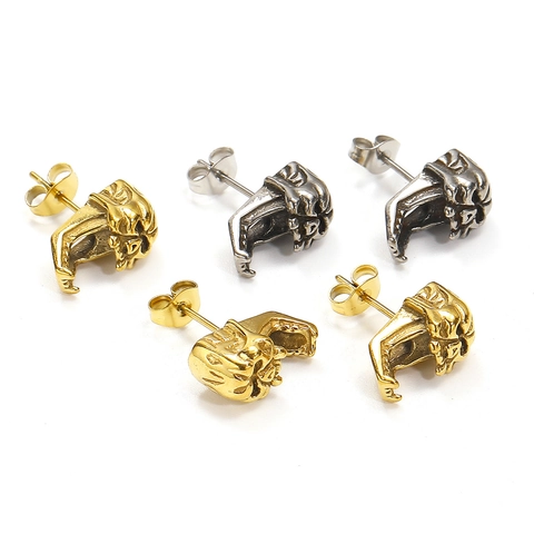Punk Rétro Tête de Mort Acier Titane Boucles d'Oreilles Clous pour Hommes Bijoux Gothiques Or Argent Couleur Piercing