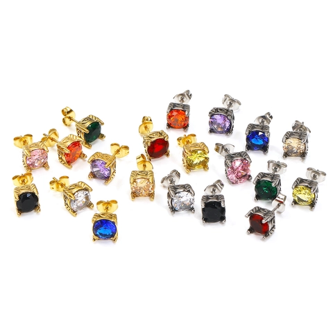 Vintage Titanstahl Vier-Klauen Oval Strass Ohrstecker Einzeln Für Unisex Retro Geschnitzt Geometrisch Pendler Mode Schmuck