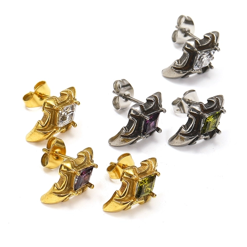 Vintage Gothic Titanium Steel Cross Stud Earrings For Men Women Inlaid Rhinestone North Star Geometric Jewelry