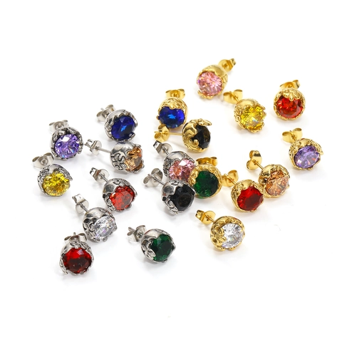Boucle d'Oreille Clou Vintage en Acier Titane pour Femmes Hommes Gothique Strass Incrusté Rond Géométrique Bijou Mode Unité