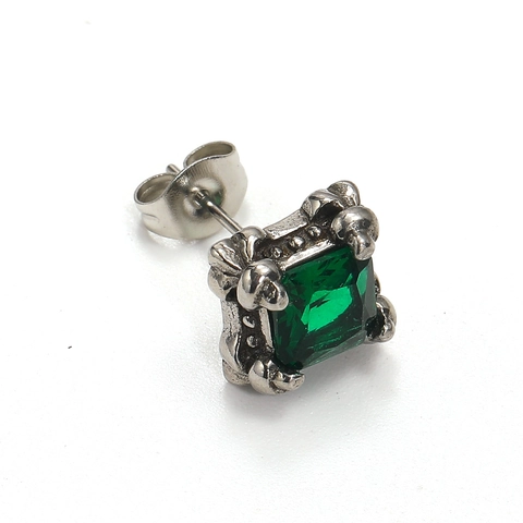 Retro Punk Square Rhinestone Stud Earring Titanium Steel Claw Inlaid Single Earring For Women Men Personalized Fashion Jewelry Gift