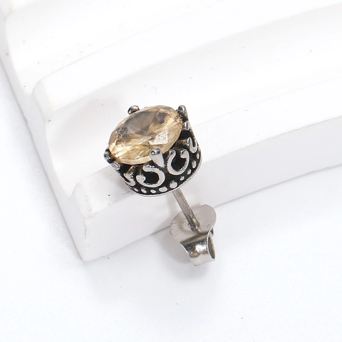 Vintage Krone Rund Zirkonia Ohrstecker Für Damen Herren Titanstahl Retro Ausgehöhlt Bunte Edelstein Ohrringe Schmuck