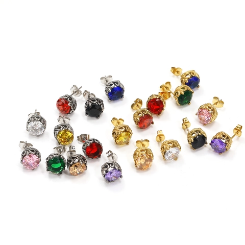 Vintage Edelstahl Hohl Scroll Muster Ohrstecker Für Herren Damen Geometrische Runde Zirkonia Eingelegt Luxus Stil Ohrring Schmuck