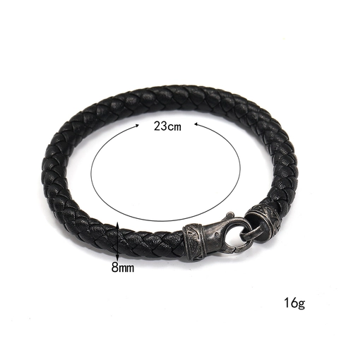 Men Braided Leather Bracelet With Stainless Steel Vintage Clasp Retro Business Style Fashion Wristband Jewelry Gift