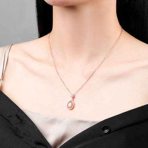 Pear Shaped Moissanite Pendant Only Without Chain Elegant Copper Double Halo Water Drop Pendant For Women Wedding Jewelry