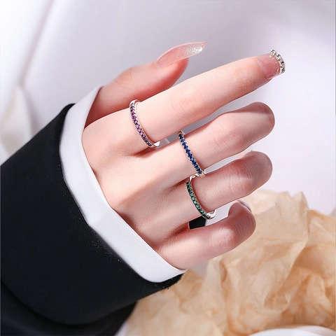 925 Sterling Zilver Open Ring Voor Dames Gekleurde Zirkonia Ingelegde Verstelbare Vintage Minimalistische Sieraden