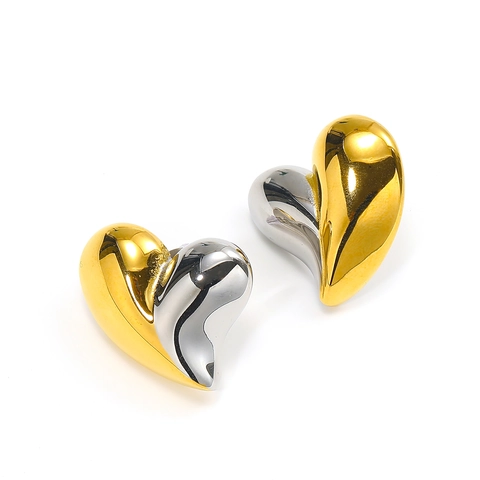 Edelstahl Herz Ohrstecker Für Damen 18K Vergoldet Kontrastfarbe 3D Puffy Heart Minimalistisches Statement Schmuckstück