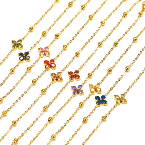 Titanium Steel Four Leaf Clover Bracelet For Women Elegant Zirconia Flower Pendant Gold Plated Chain Hand Jewelry Gift