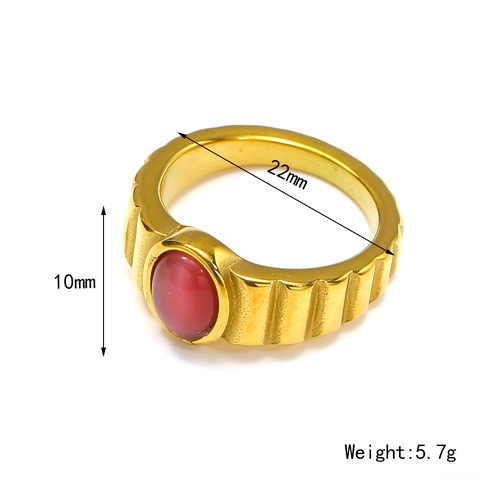 Anello Sigillo in Acciaio al Titanio Placcato Oro 18K Stile Vintage INS Francese Pietra Occhio di Gatto Ovale Turchese Donna