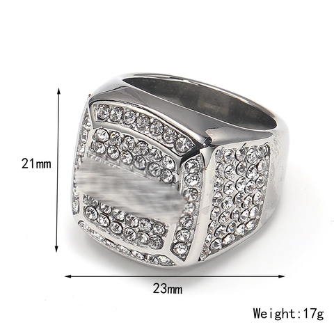 Herren Hip Hop Quadrat Siegelring Edelstahl Voll Strass Iced Out Punk Stil Mode Schmuck Für Party Alltag