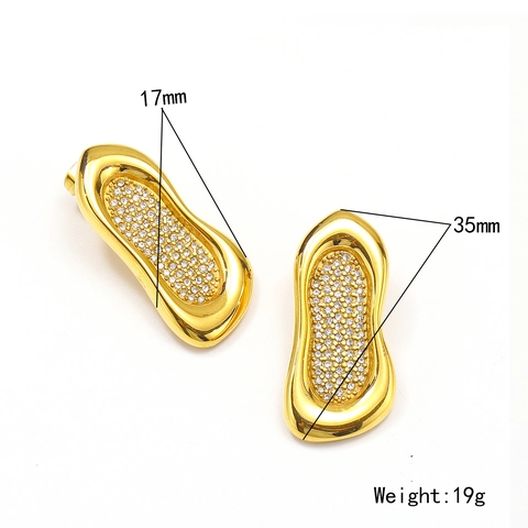 Pendientes de Botón de Acero de Titanio Incrustaciones de Diamantes de Imitación Geométricos Únicos Chapados en Oro 18K Joyería Elegante