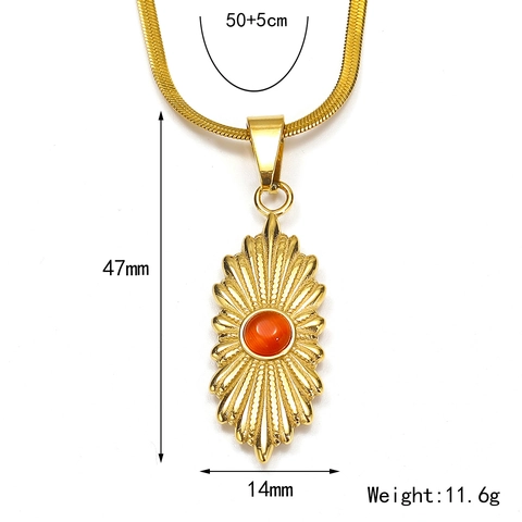 Vintage 18K Vergulde Roestvrijstalen Zonnestraal Hanger Halsketting Voor Dames Retro Geometrische Ingelegde Edelsteen Slangenketting Sieraden