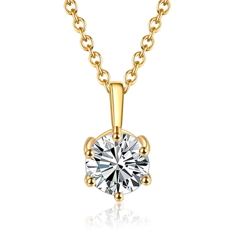 Elegant Copper Rhinestone Six Prong Solitaire Pendant For Women High Quality Round Cut Clear Gemstone Jewelry Without Chain