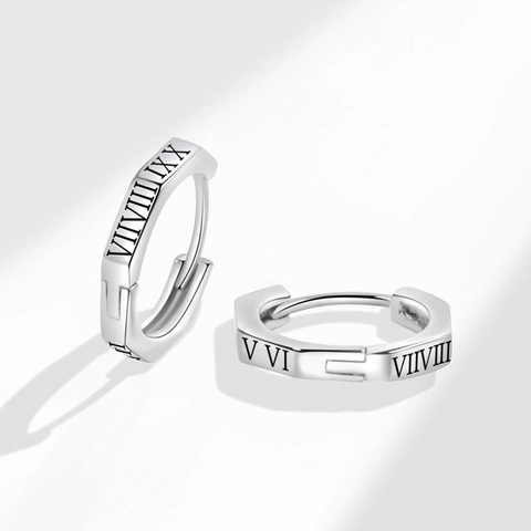 Minimalist Copper Roman Numeral Geometric Hexagon Hoop Earrings Platinum Plated Fashion Jewelry For Men Women Unisex Accessory