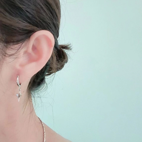 Minimalist Copper Rhinestone Hoop Earrings For Men Trendy Rebellious Cool Star Geometric Pendant Silver Color Jewelry