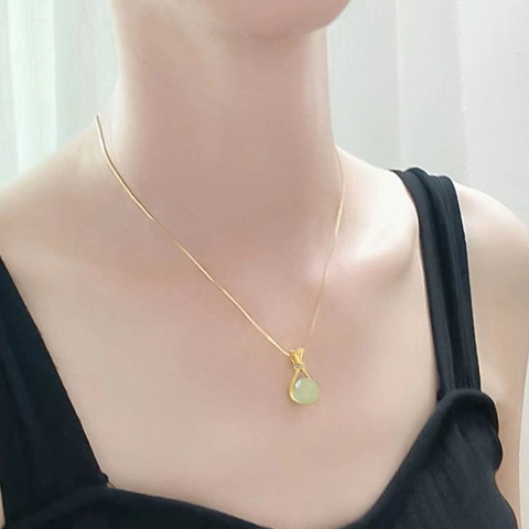S925 Sterling Silver Natural Hetian Jade Lucky Bag Pendant Necklace For Women 18K Gold Plated Elegant Vintage Jewelry Gift