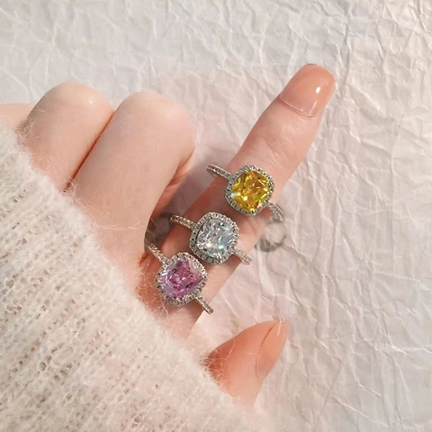Luxury 925 Sterling Silver Cushion Cut Zirconia Halo Ring For Women Elegant Wedding Banquet Party Fashion Finger Jewelry