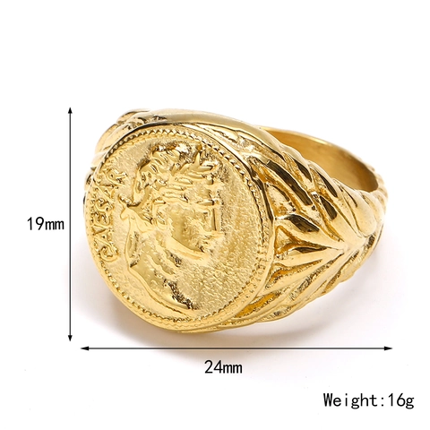 Roman Empire Julius Caesar Coin Signet Ring Vintage Titanium Steel Punk Relief Portrait Finger Ring For Men Jewelry
