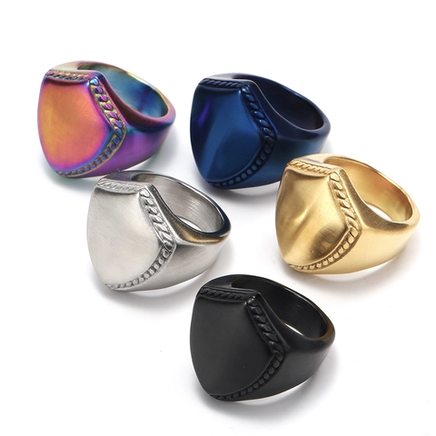 Herren Titanstahl Hip Hop Schild Siegelring Gebürstetes Mattes Finish Seilstruktur Persönlichkeit Ring Für Männer Schmuck
