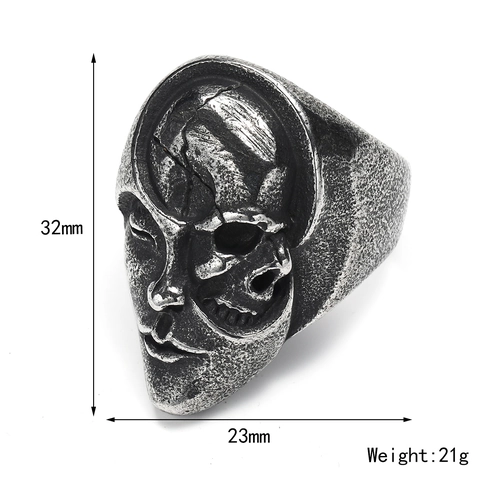 Men's Gothic Punk Yin Yang Skull Ring Vintage Stainless Steel Split Face Human Skull Head Band Ring Hip Hop Jewelry