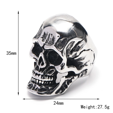 Gothic 3D Skull Ring For Men Personalized Hip Hop Punk Titanium Steel Stainless Steel Gold Black Biker Ring Band Jewelry Gift