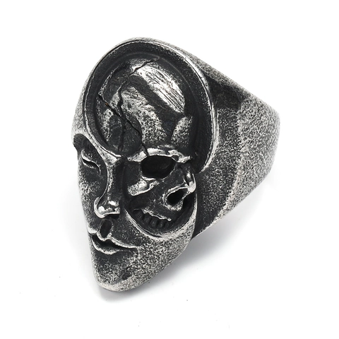 Men's Gothic Punk Yin Yang Skull Ring Vintage Stainless Steel Split Face Human Skull Head Band Ring Hip Hop Jewelry