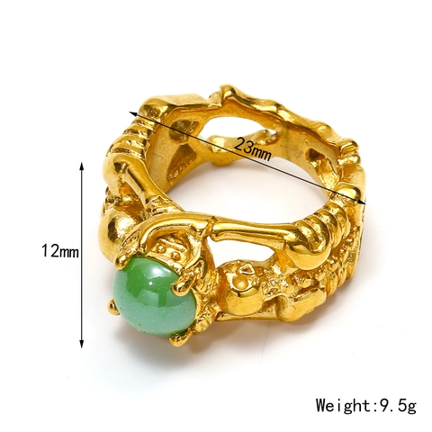 Gothic Punk Skull Titanium Steel Ring For Women Vintage Hip Hop Gold Plated Ceramic Inlay Finger Ring Fashion Jewelry Gift