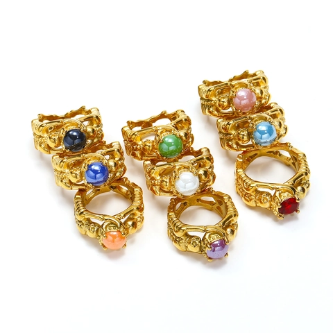 Gothic Punk Skull Titanium Steel Ring For Women Vintage Hip Hop Gold Plated Ceramic Inlay Finger Ring Fashion Jewelry Gift