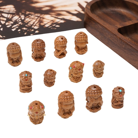Perles en Bois Sculptées à la Main Figure de Bouddha Style Zen Perles en Vrac pour Création de Bijoux DIY Strass Incrusté
