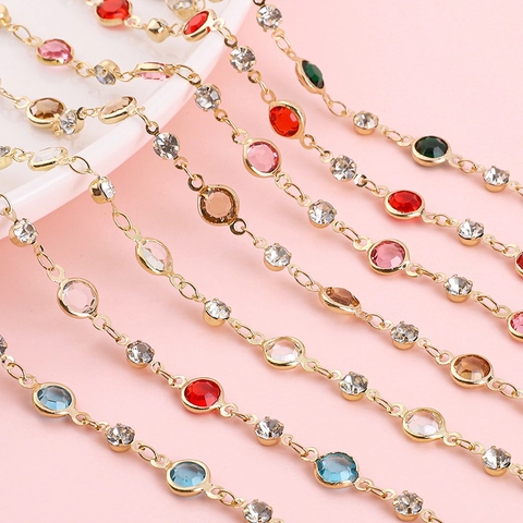 Pure Copper Color Retention Bezel Wrapped Glass Rhinestone Chain For Handmade DIY Jewelry Necklace Bracelet Making Accessory