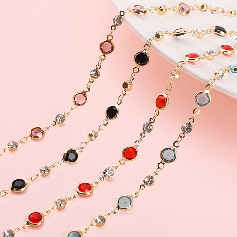 Pure Copper Color Retention Bezel Wrapped Glass Rhinestone Chain For Handmade DIY Jewelry Necklace Bracelet Making Accessory