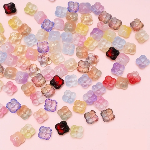 10mm Glass Gradient Flower Loose Beads Fat Osmanthus Four Petal Beads For DIY Hand Strung Jewelry Bracelet Making Material