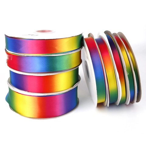 Rainbow Gradient Satin Ribbon For Gift Wrapping DIY Craft Hair Bows Polyester Colorful Decorative Ribbon For Party Wedding