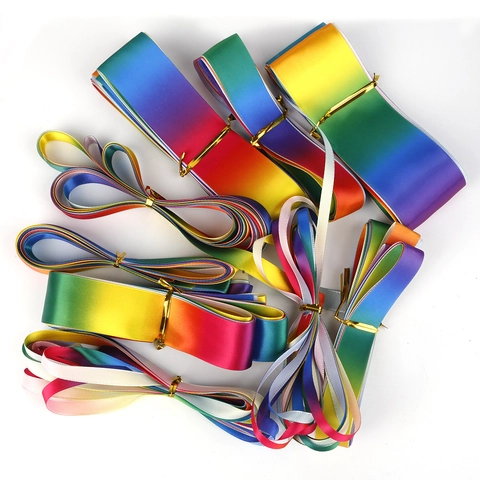 Rainbow Gradient Satin Ribbon For Gift Wrapping DIY Craft Hair Bows Polyester Colorful Decorative Ribbon For Party Wedding