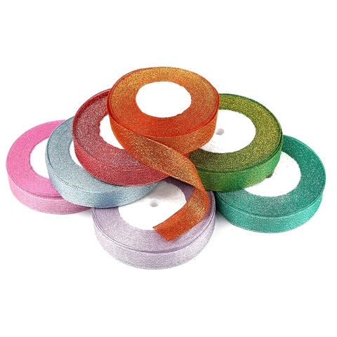 Glitter Metallic Ribbon Roll For Gift Wrapping Christmas Wedding Decor Polyester Sparkle Ribbon DIY Handicrafts Cake Packaging Ribbon