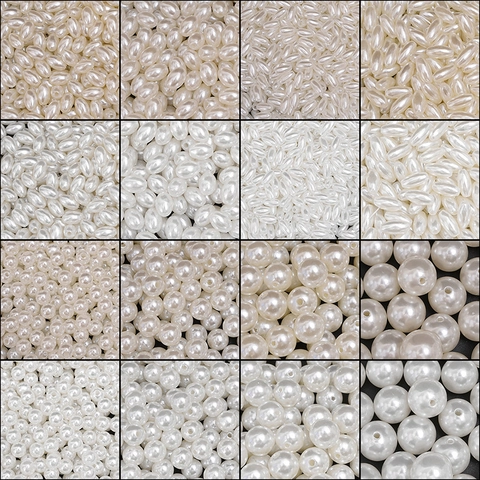 ABS Imitation Artificial Pearl Loose Beads For DIY Jewelry Making Oval Rice Round Beads For Handmade Bracelet Necklace Accessory