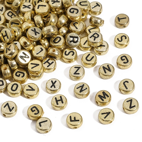 Gold Acrylic Alphabet Beads Flat Round Black Capital Letter Spacer Beads For DIY Jewelry Making Bracelet Necklace Findings