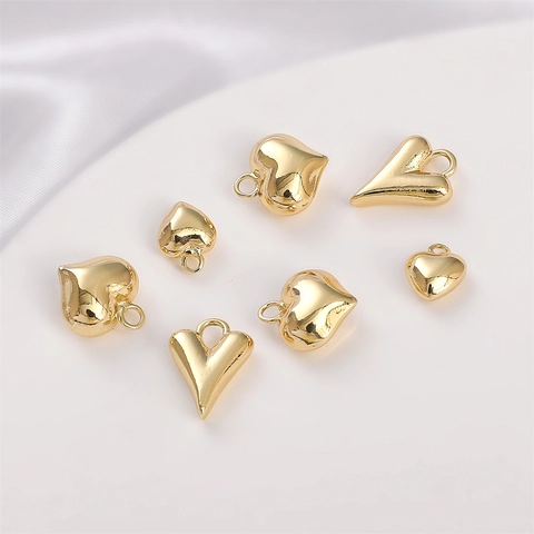 14K Gold Filled Alloy Heart Shape Pendant Only High Polished Metal Charm For DIY Jewelry Making Necklace Bracelet Accessory