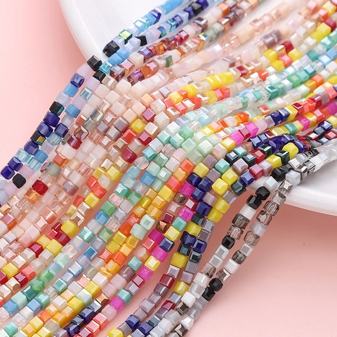 Facettierte Quadratische Glasperlen Bunt Beschichtet Mini Würfel Lose Perlen DIY Schmuckherstellung Armband Halskette Zubehör