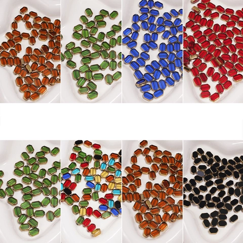Rectangular Glass Beads With Gold Alloy Edge Faceted Octagon Crystal Loose Beads For DIY Jewelry Making Bracelet Accessories