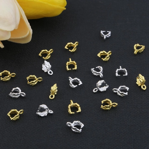 Alloy DIY Jewelry Findings Bail Connectors For Pendants Leaf Texture Pinch Bails For Necklace Making Crafts Supplies